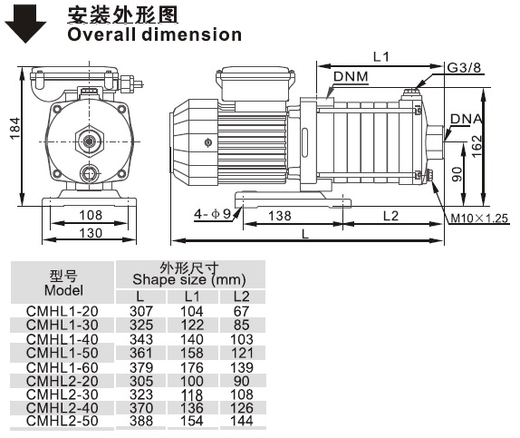 CMHL系列臥式單級離心泵安裝外形圖