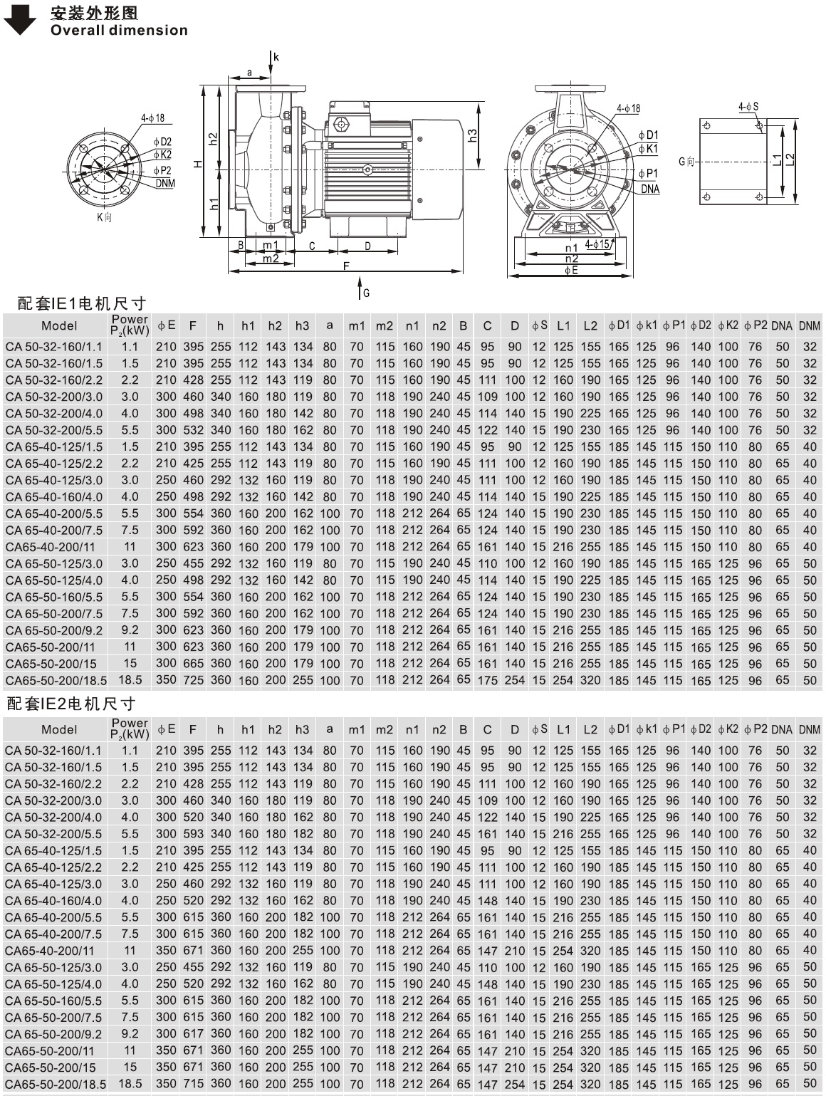 CA65-50系列臥式單級離心泵安裝外形圖